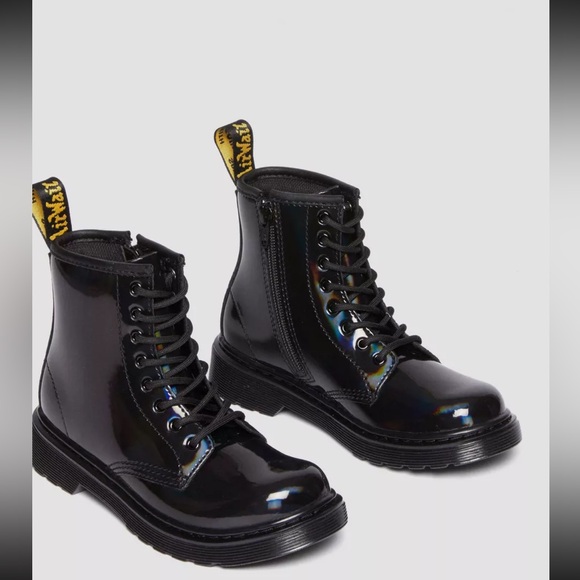 Dr. Martens Other - EUC Girls Dr. Martens Shiny Black Boots Rainbow Iridescent girls size 3